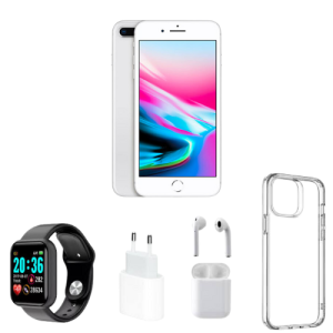 iPhone 8 Plus - 64GB Package Deal (Phone + Charger + Earpods + Smartwatch + Cover)